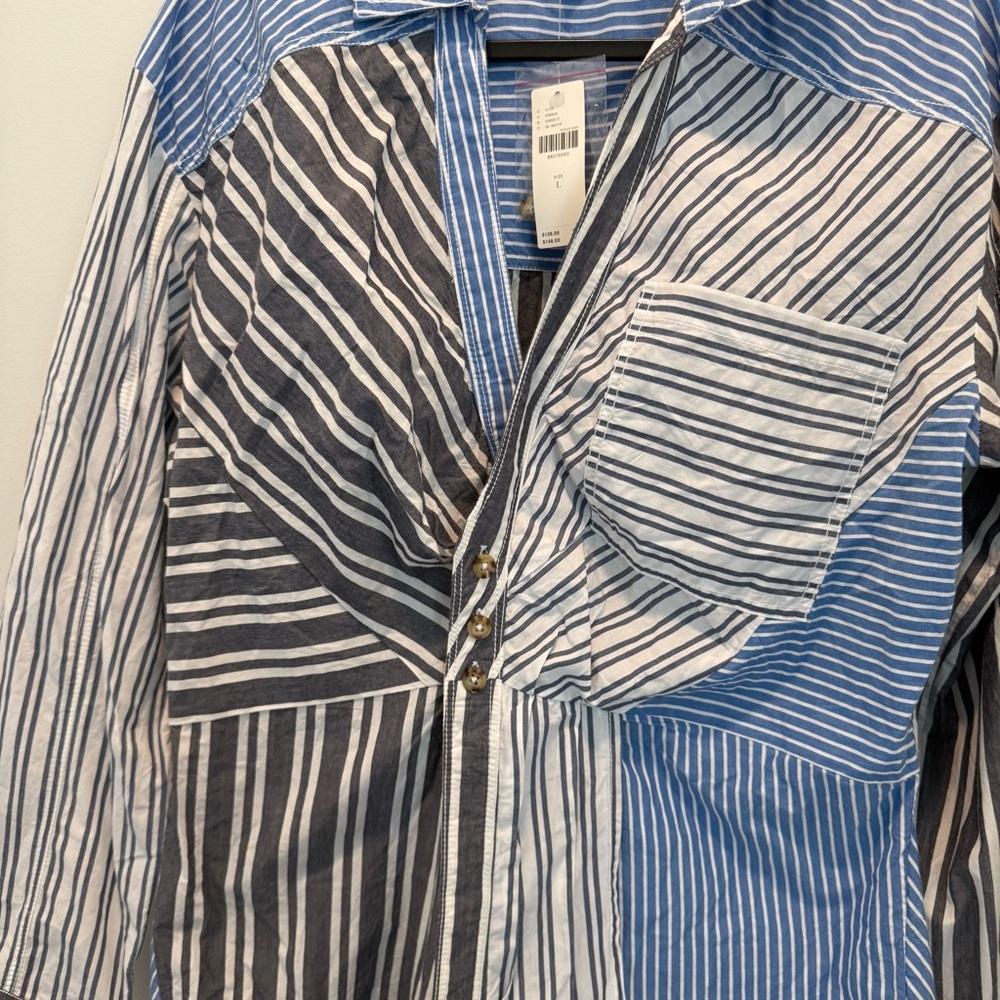 Pilcro Reworked Mixed Stripe Buttondown Shirt size L - Picture 3 of 12